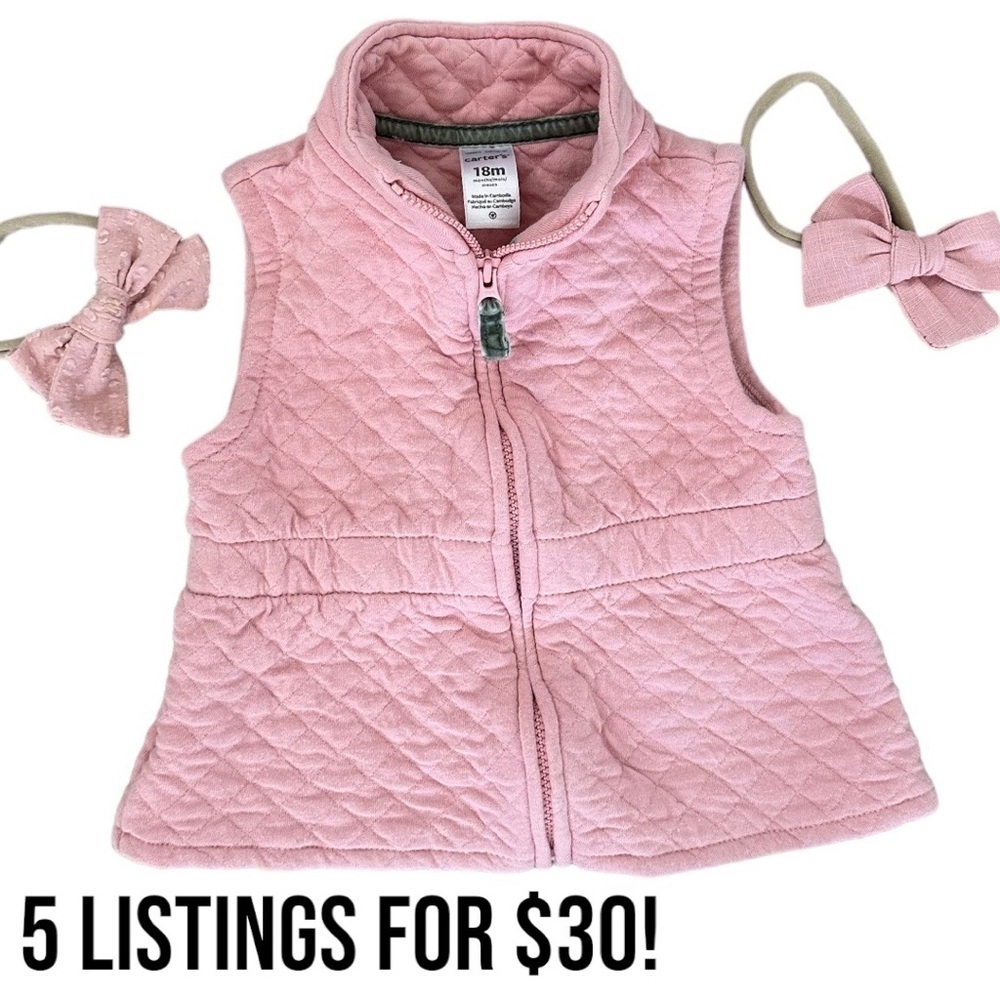 Carter’s 18 month baby girl zip vest jacket and matching bows - Picture 5 of 10
